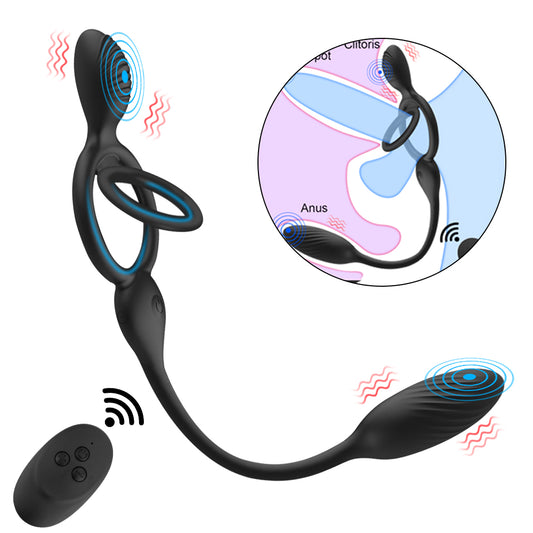 Levi - Couples' Vibrating Egg and Double Penis Ring Set with Remote Control