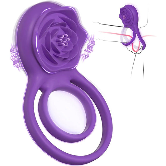 Silicone Vibrating Cock Ring with Rose Clitoral Stimulator