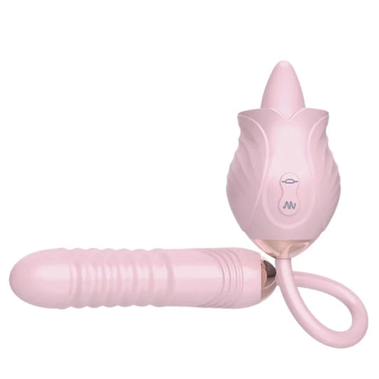 Heated Pink Rose Toy with Multi-Mode Tongue and Bullet for Enhanced Pleasure