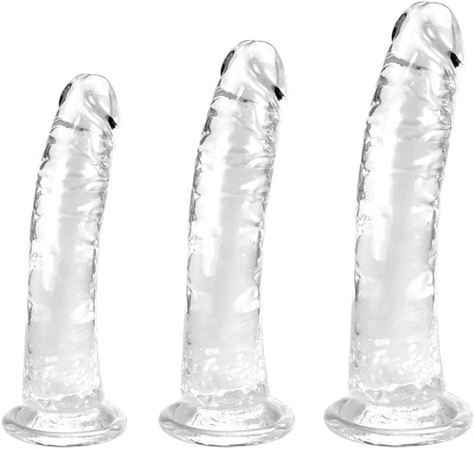 HeartCaptor Clear Suction Cup Dildo Set 3 Sizes for Beginners to Advanced Users | Skin-Safe Silicone Anal and Vaginal Trainer with Realistic Texture