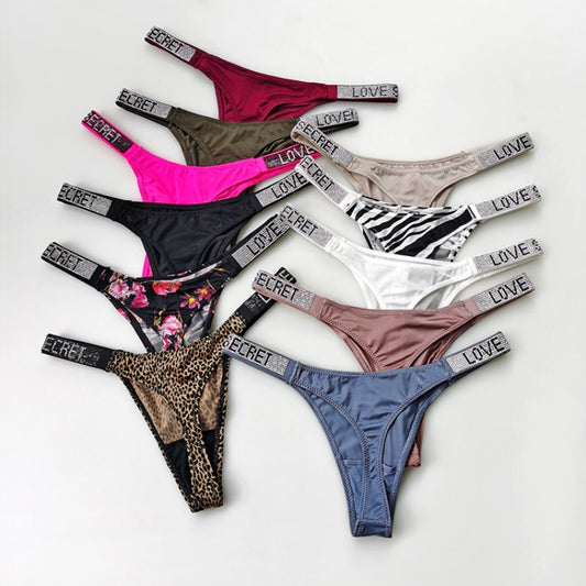 Women's Shiny Rhinestone Thong Low Waist Panties Sexy Underwear - HeartCaptor