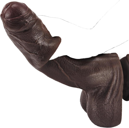 HeartCaptor 10 Inch BBC Dildo with Sliding Skin for Advanced Users | Dual-Density Silicone Realistic Uncut Foreskin with Suction Cup