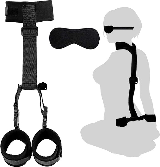 HeartCaptor BDSM Neck to Wrist Restraints Set for Couples | Adjustable Bondage Gear with Blindfold and Cuffs for Intimate Play
