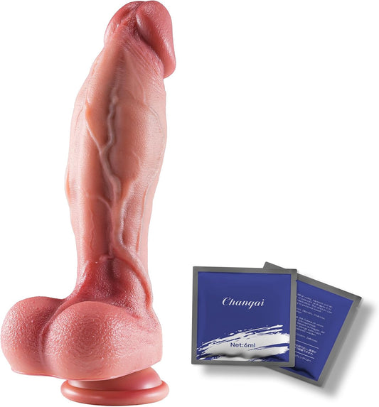 HeartCaptor 9.5 Inch Realistic Silicone Dildo for Experienced Users | Dual Density Suction Cup G-Spot & Anal Toy with Textured Shaft