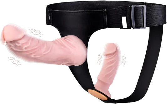 HeartCaptor Wearable Strap-On Vibrator for Couples | Leather Harness & Dual Silicone Dildos