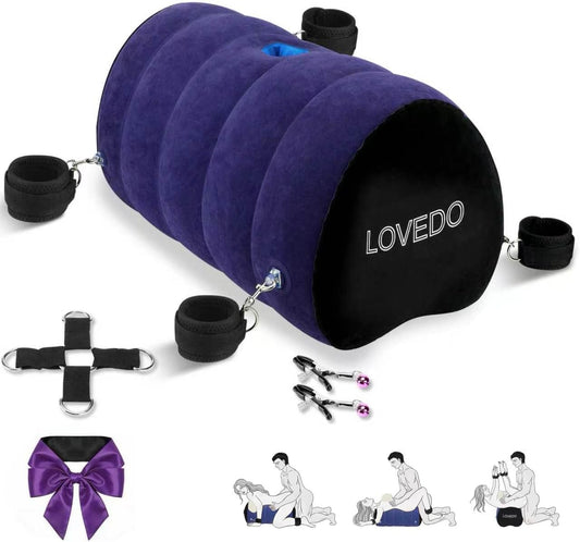 HeartCaptor Heart Shaped Inflatable BDSM Position Pillow with Restraint Cuffs and Toy Mount for Couples