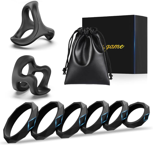 HeartCaptor 8-Piece Stretchy Silicone Penis Ring Set for Men & Couples | Medical-Grade Intimate Wellness Support Rings