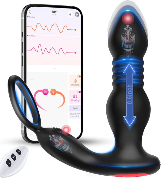 BEISAR Prostate Massager for Men | Thrusting Vibrating Anal Toy with Cock Ring and Remote Control