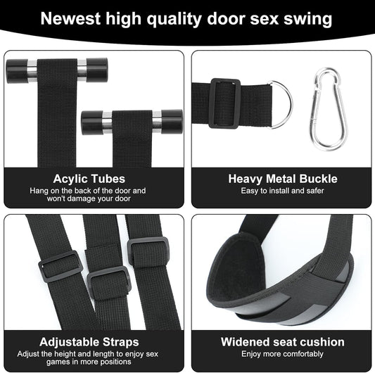 HeartCaptor BDSM Leather Sex Swing for Couples | Adjustable Hanging Door Bondage Sling with Cushioned Straps & Restraints