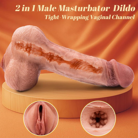 DOVIROS 2-in-1 Dual-Design Intimacy Device for Couples | 8.6in Premium Silicone Extender and Ribbed Textured Stroker