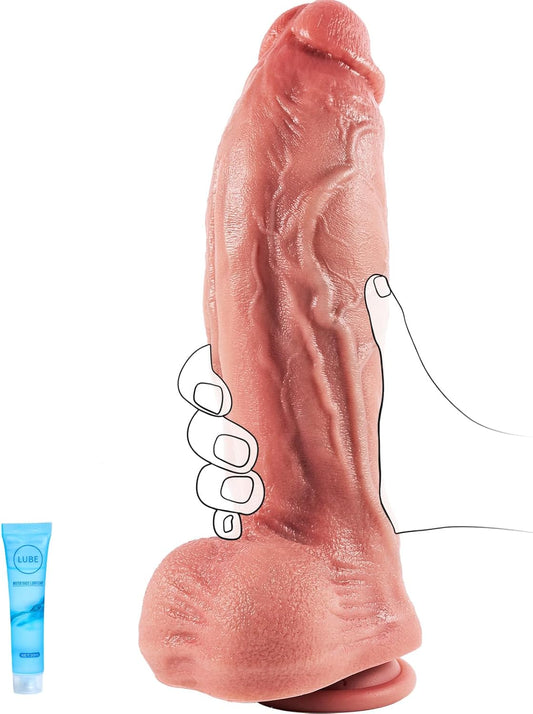 HeartCaptor 10 Inch Realistic Dual-Density Silicone Dildo for Size Enthusiasts | Large Girth with Suction Cup for Hands-Free G-Spot & Prostate Play