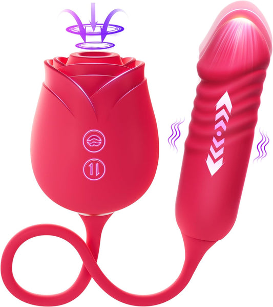 HeartCaptor Rose Suction and Thrusting Vibrator for Women | Rechargeable Intimate Wellness Device with App Control and Dual Stimulation