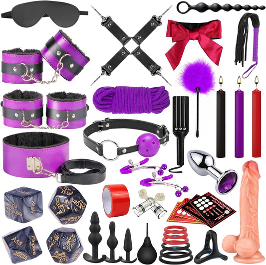 HeartCaptor 36-Piece BDSM Bondage Gear Kit for Couples | Plush PU Leather Restraint Set for Intimate Wellness