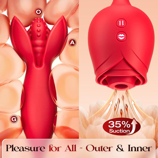 HeartCaptor 2-in-1 Rose Sucking and Thrusting Intimate Wellness Device for Women | Rechargeable Silicone Toy