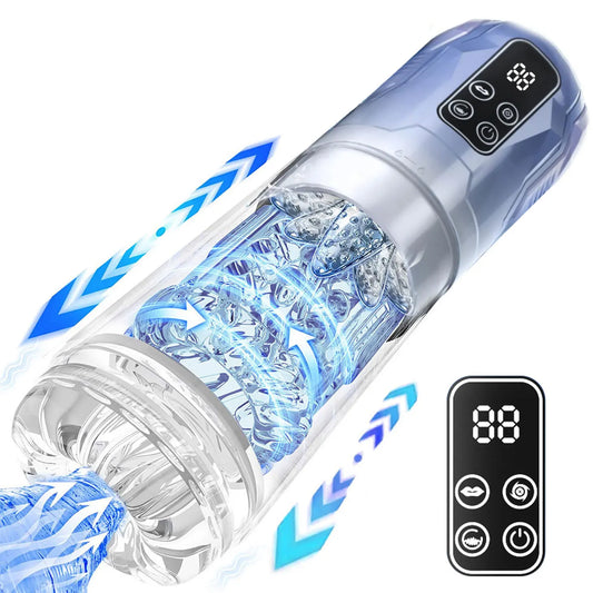 HeartCaptor LCD Automatic Male Masturbator Electric Stroker with Suction Thrust Rotation 7 Modes IPX7 Waterproof
