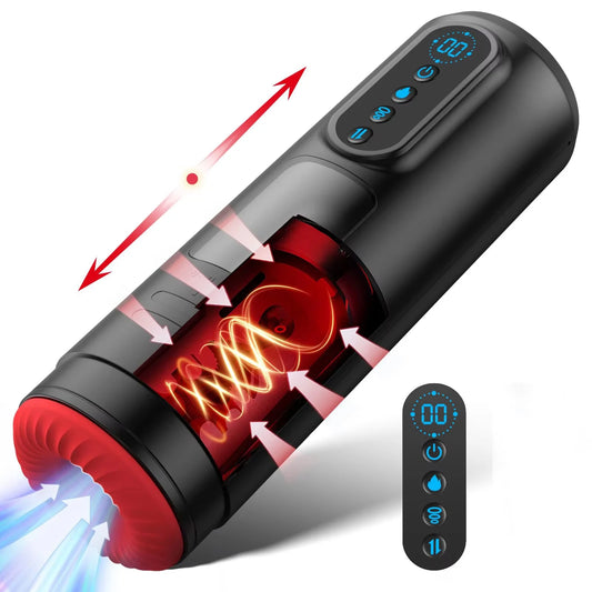 HeartCaptor Automatic Male Masturbator with 9 Sucking Thrusting Vibrating Modes LCD Display Heating TPE Cup
