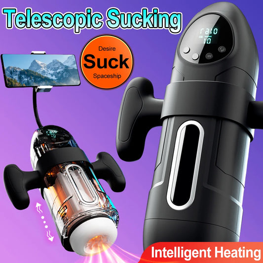 HeartCaptor Electric Telescopic Sucking Vibration Sound Male Intimacy Device with Phone Holder