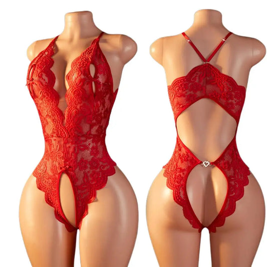 Women Sheer Lace Bodysuit Transparent Floral Lingerie Stretch Nylon Elastane