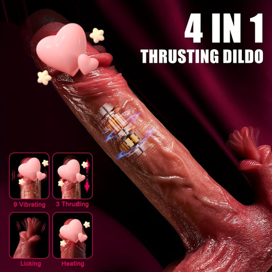 Realistic Thrusting Dildo Licking Vibrator - 8.7 Inch, 10 Modes, Remote Control