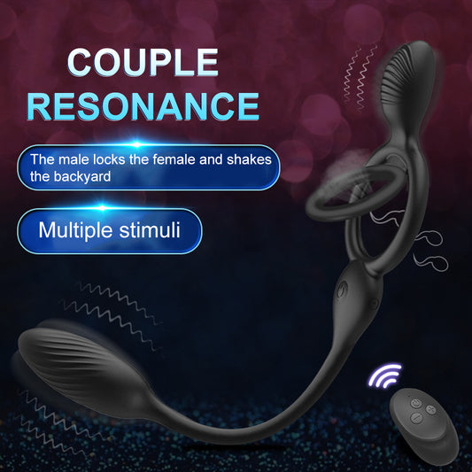 Levi - Couples' Vibrating Egg and Double Penis Ring Set with Remote Control