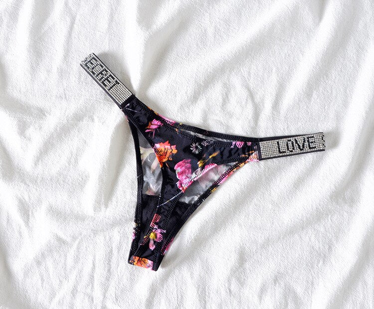 Women's Shiny Rhinestone Thong Low Waist Panties Sexy Underwear - HeartCaptor