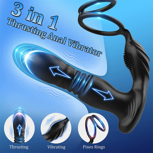 Prostate Pleasure Telescopic Remote Control Vibrator with Penis Ring