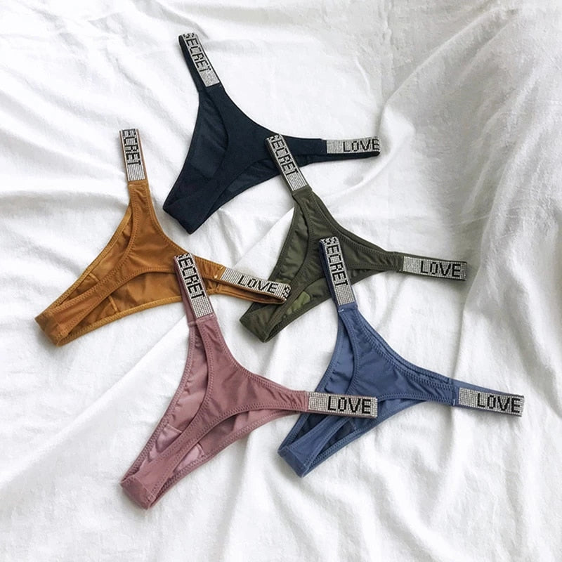 Women's Shiny Rhinestone Thong Low Waist Panties Sexy Underwear - HeartCaptor