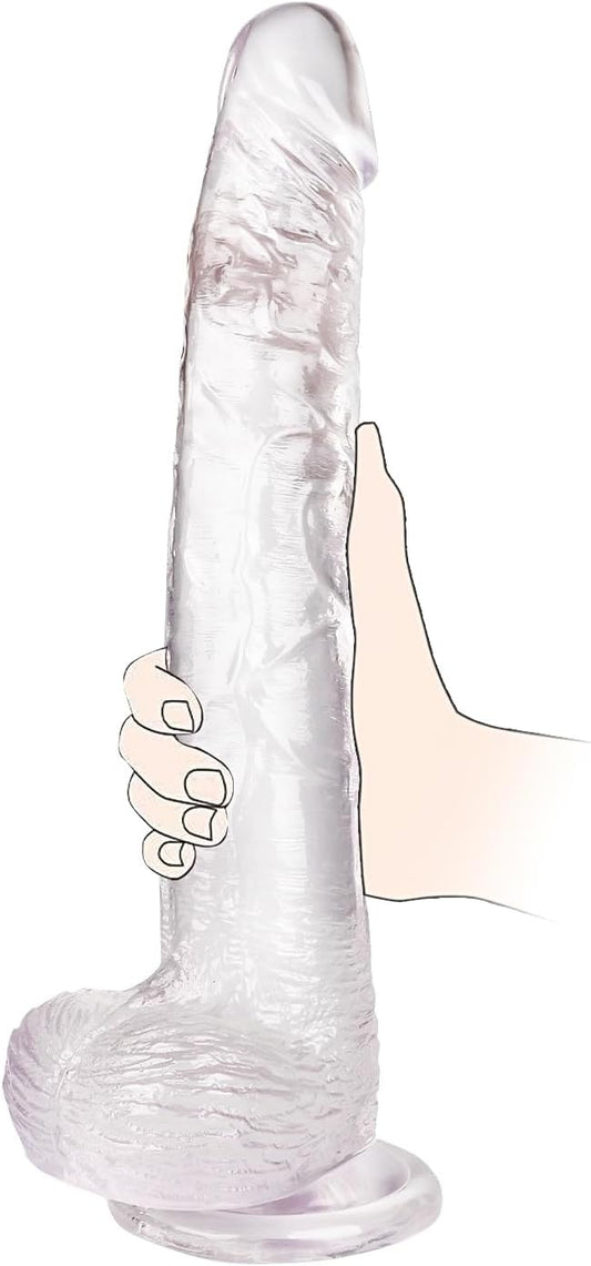 HeartCaptor Big Dildo 11.61 Inch Clear for Advanced Users | Lifelike TPE with Suction Cup & G-Spot Curve