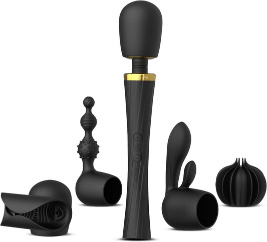 HeartCaptor Wand Vibrator Massager Kit for Couples | Rechargeable Cordless Intimate Wellness Device with 4 Silicone Attachments