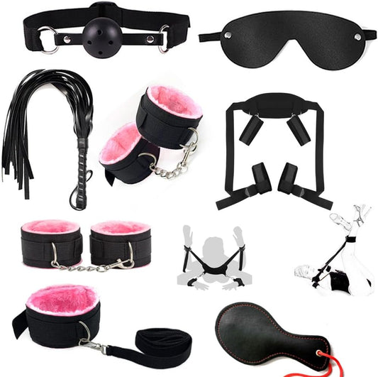 HeartCaptor 33-Piece BDSM Bondage Set for Couples | Adjustable Restraints with Sensory Accessories