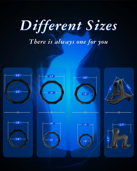 HeartCaptor 8-Piece Silicone Intimate Ring Set for Men and Couples | Customizable Support with Flexible Design