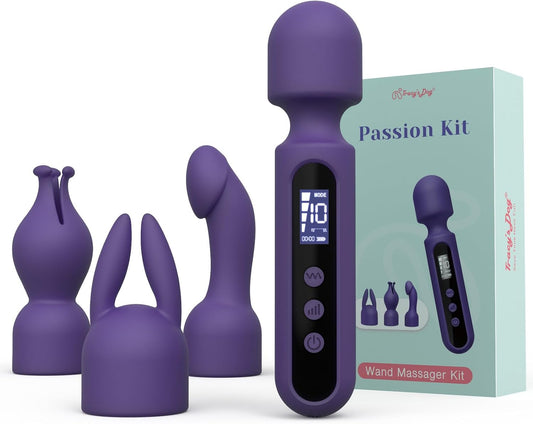 HeartCaptor Wand Vibrator Kit for Couples and Women | Rechargeable Intimate Wellness Massager with LCD Display and Interlocking Attachments