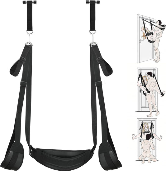 HeartCaptor BDSM Leather Sex Swing for Couples | Adjustable Hanging Door Bondage Sling with Cushioned Straps & Restraints