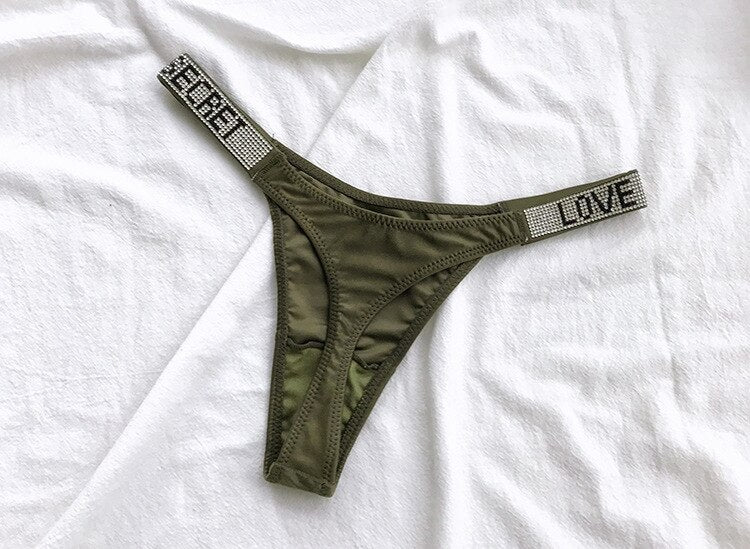Women's Shiny Rhinestone Thong Low Waist Panties Sexy Underwear - HeartCaptor