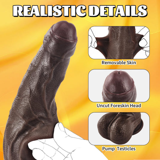 HeartCaptor Realistic Dildo for Advanced Users | 10-Inch Dual-Density Silicone Intimate Wellness Device with Sliding Skin and Suction Cup
