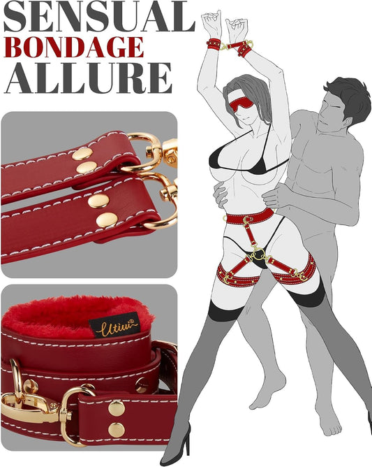 HeartCaptor Bondage Restraint Kit for Couples | Adjustable Faux Leather BDSM Gear for Intimate Play