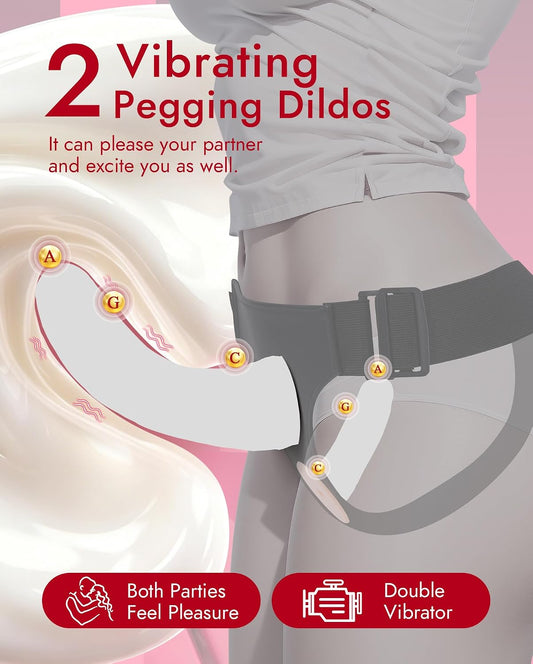 HeartCaptor Wearable Strap-On Vibrator for Couples Intimacy with Genuine Leather Harness & Dual Silicone Dildos
