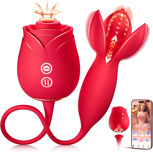 HeartCaptor 2-in-1 Rose Sucking & Blooming Thrusting Device for Women | App-Controlled Intimate Wellness Toy with 10 Modes