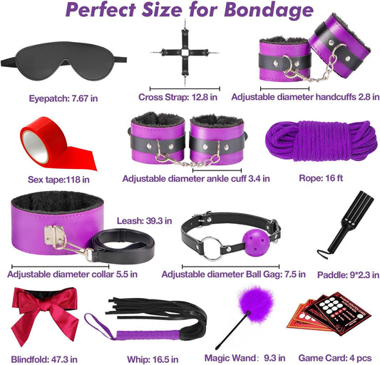 HeartCaptor 36-Piece BDSM Bondage Gear Kit for Couples | Plush PU Leather Restraint Set for Intimate Wellness