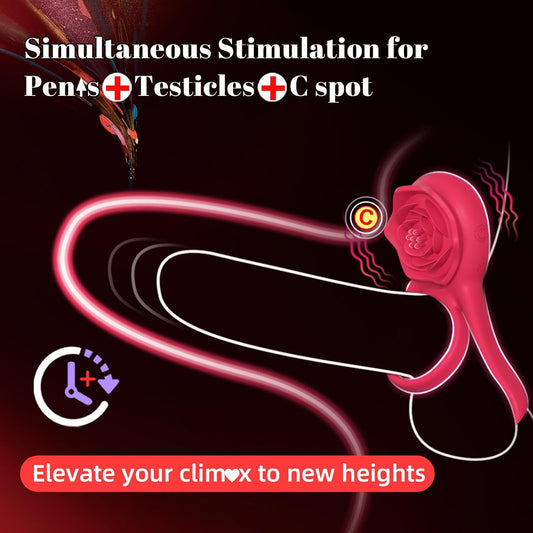HeartCaptor Vibrating Cock Ring for Couples | Dual Stimulating Intimate Wellness Device with Rose Massager and 7 Modes