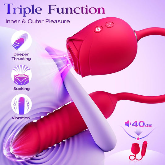 HeartCaptor Rose Suction and Thrusting Vibrator for Women | Rechargeable Intimate Wellness Device with App Control