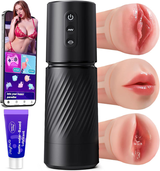 HeartCaptor Smart Interactive Male Stroker for Men | App-Controlled Intimate Wellness Device with 3 Textured Sleeves
