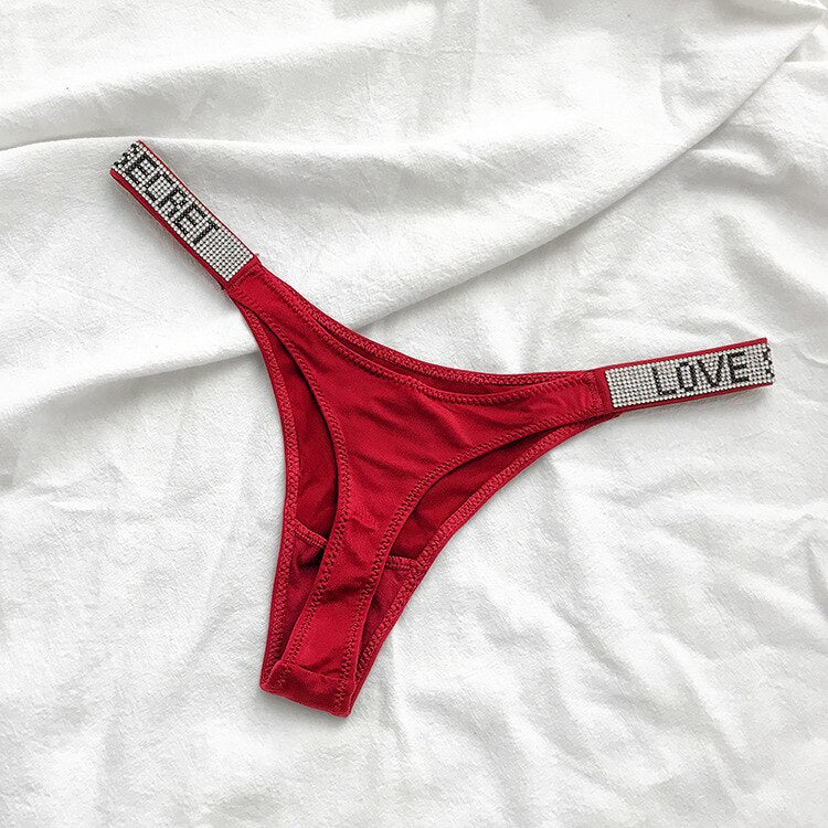 Women's Shiny Rhinestone Thong Low Waist Panties Sexy Underwear - HeartCaptor