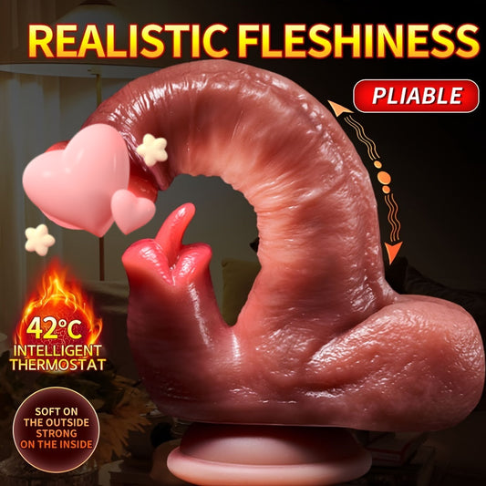 Retractable Tongue Dildo Vibrator with Heating Function