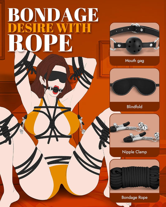 HeartCaptor Bondage Kit for Couples | 11-Piece Beginner Faux Leather Restraints with Sensory Play Accessories