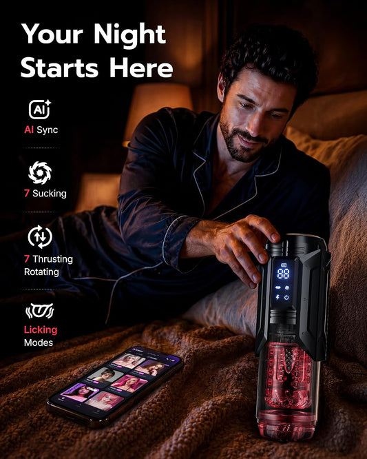HeartCaptor Automatic Male Stroker for Men | Rechargeable Intimate Wellness Device with AI Sync & Hands-Free Base