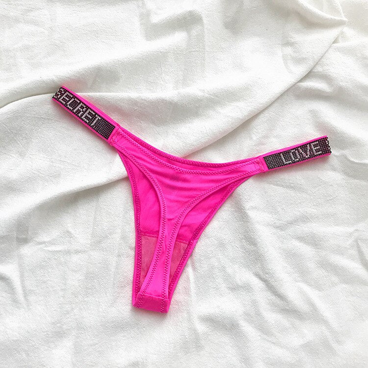 Women's Shiny Rhinestone Thong Low Waist Panties Sexy Underwear - HeartCaptor