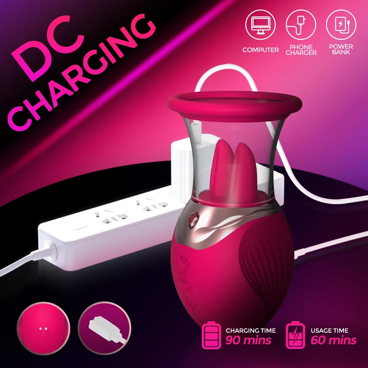 HESEKS Rose Clit Sucker with Tongue Licking Vacuum Toy for Women - HeartCaptor
