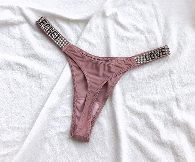 Women's Shiny Rhinestone Thong Low Waist Panties Sexy Underwear - HeartCaptor