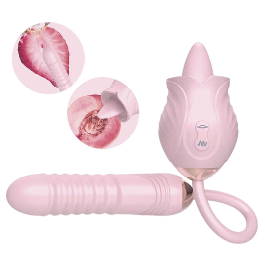 Heated Pink Rose Toy with Multi-Mode Tongue and Bullet for Enhanced Pleasure